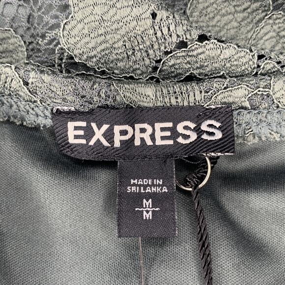 Express NWT Lace Bodysuit Multiway Olive Green Pullover Two Snap Buttons Size M - Picture 10 of 12